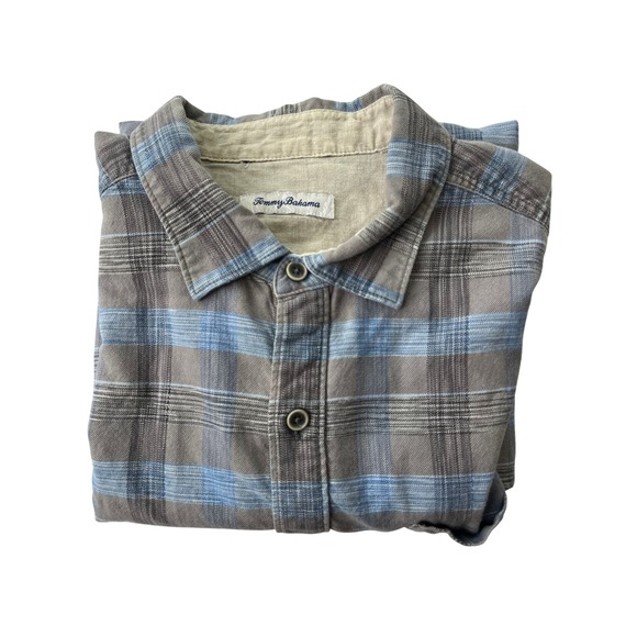 Tommy Bahama Plaid Flannel Long‎ Sleeve Shirt Men's Casual Button Up Large Blue - Picture 2 of 10